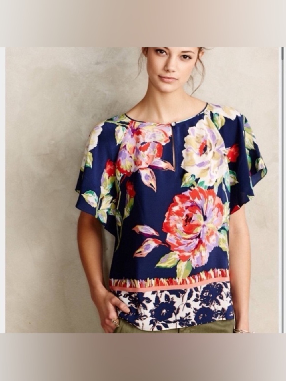 Maeve by Anthropologie Gardenia Floral Silk Blouse Size 4